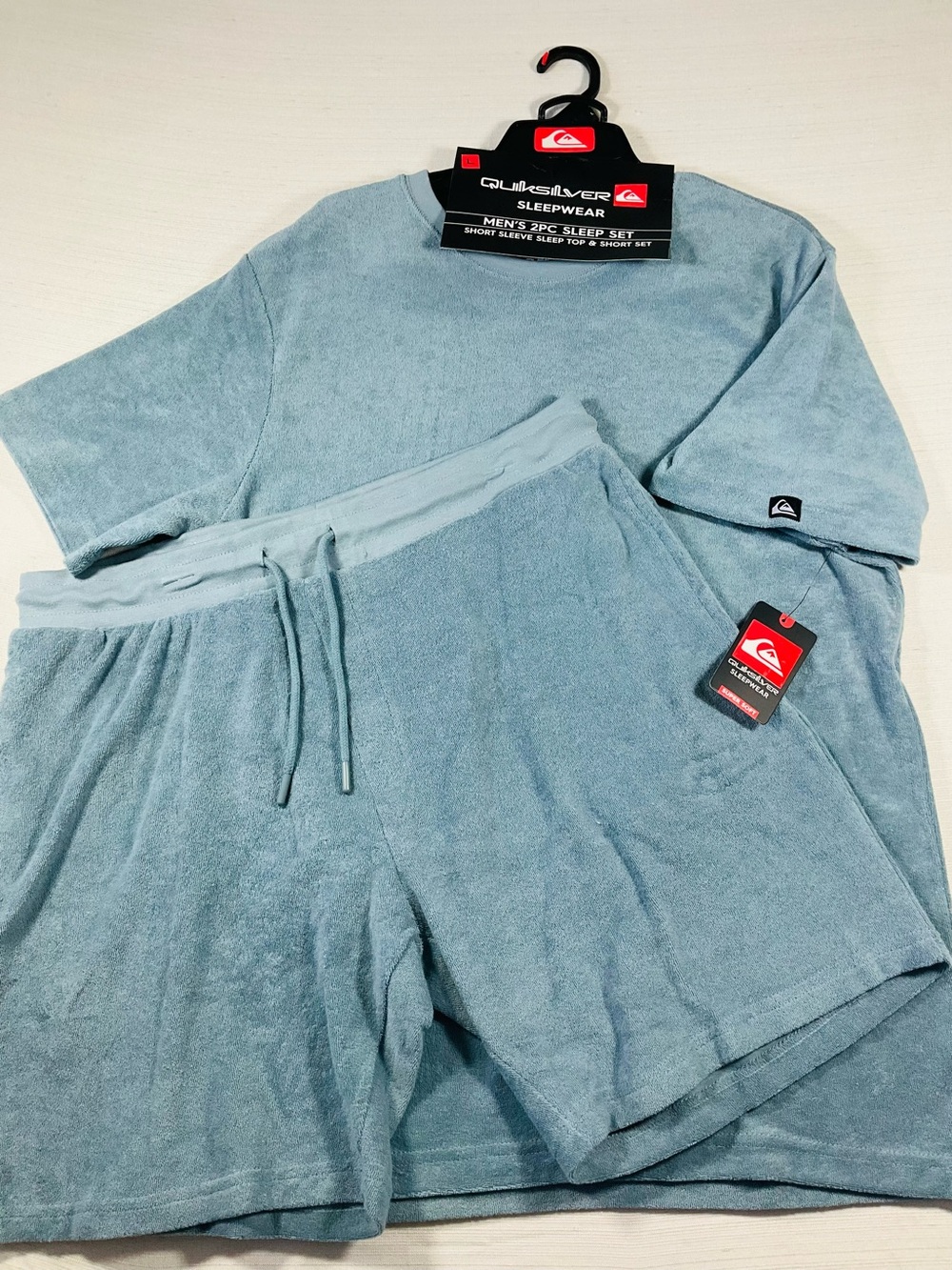 NWT QUICKSILVER Gray Blue Super Soft Terry Sleepwear Lounge 2pc Set Short & Top